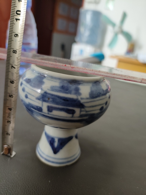 古玩陶瓷青花山水紋瓷豆真品鑒賞圖