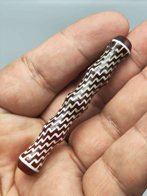 古玩玉器仿鑲蝕紅玉髓管珠真品鑒賞圖