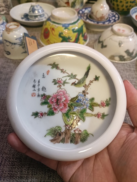 古玩陶瓷窗戶粉彩花鳥紋水洗拍賣,當前價格2888元