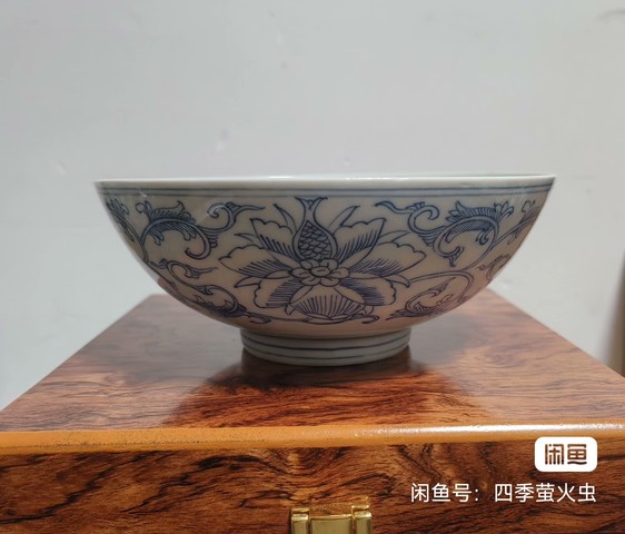 古玩陶瓷青花淡描花卉紋碗，模糊，偏老真品鑒賞圖