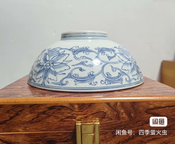 古玩陶瓷青花淡描花卉紋碗，模糊，偏老真品鑒賞圖