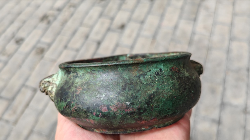 古玩銅器清代天雞耳爐真品鑒賞圖