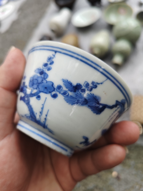 古玩陶瓷青花歲寒三友仰鐘杯真品鑒賞圖