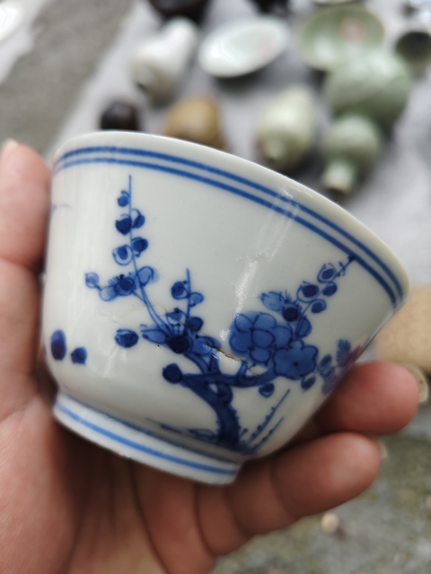 古玩陶瓷青花歲寒三友仰鐘杯真品鑒賞圖