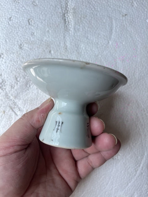 古玩陶瓷粉彩桃花仕女圖高足盤真品鑒賞圖