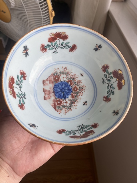 古玩陶瓷青花五彩花卉紋墩式碗真品鑒賞圖