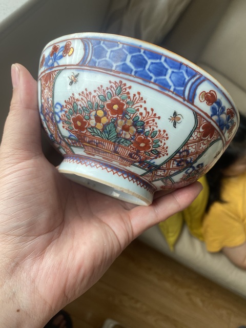 古玩陶瓷青花五彩花卉紋墩式碗真品鑒賞圖