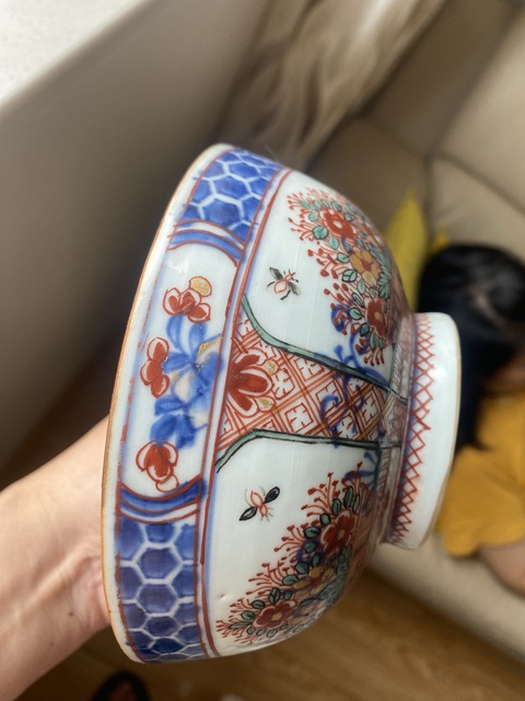 古玩陶瓷青花五彩花卉紋墩式碗真品鑒賞圖