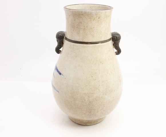 古玩陶瓷哥釉青花人物故事象耳尊真品鑒賞圖