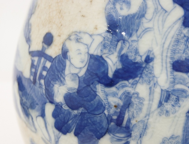 古玩陶瓷哥釉青花人物故事象耳尊真品鑒賞圖