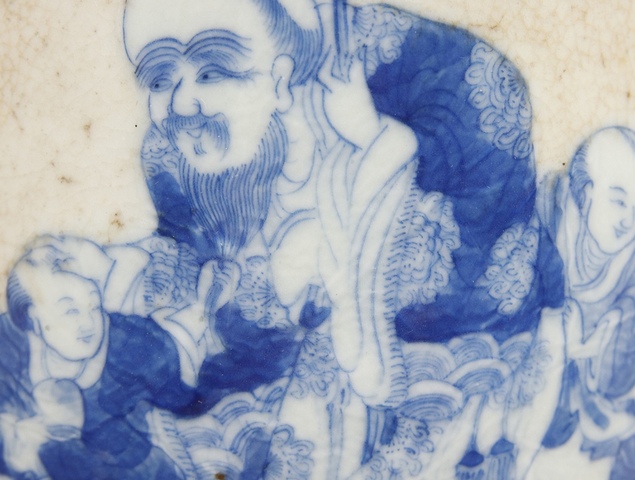 古玩陶瓷哥釉青花人物故事象耳尊真品鑒賞圖