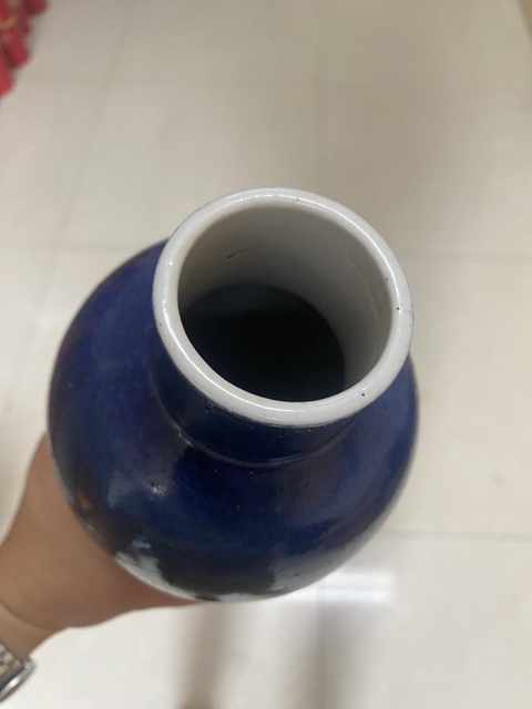 古玩陶瓷灑藍釉雞腿瓶真品鑒賞圖