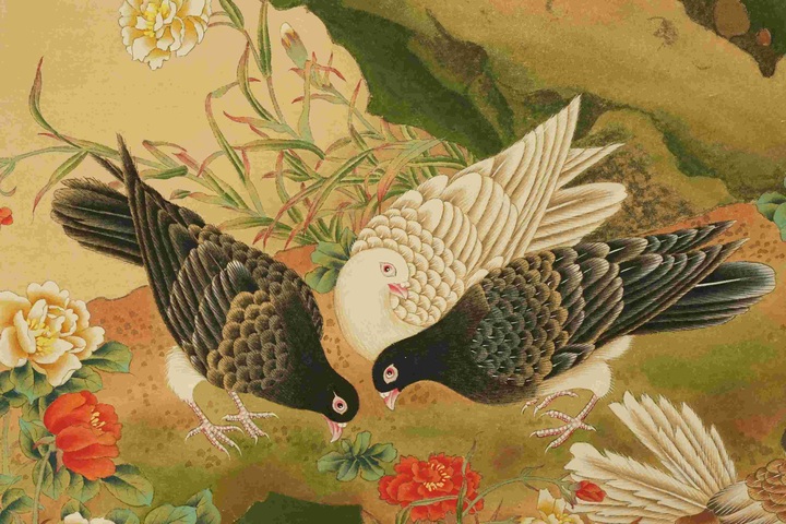 古玩字畫陳之佛款工筆重彩花鳥立軸真品鑒賞圖