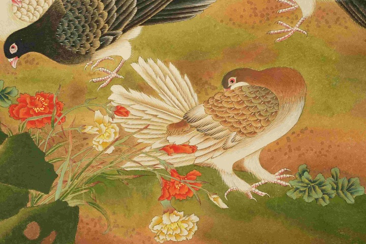 古玩字畫陳之佛款工筆重彩花鳥立軸真品鑒賞圖