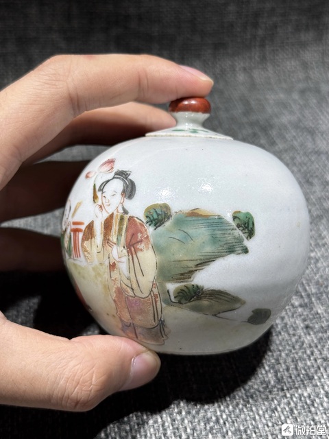 古玩陶瓷粉彩人物蓋罐真品鑒賞圖