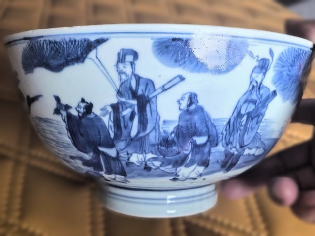 古玩陶瓷青花八仙人物蓮子碗真品鑒賞圖
