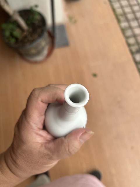 古玩陶瓷粉彩愛(ài)菊?qǐng)D弦紋瓶真品鑒賞圖