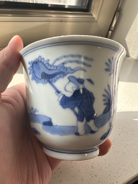 古玩陶瓷日本江戶人物故事紋仰鐘杯真品鑒賞圖