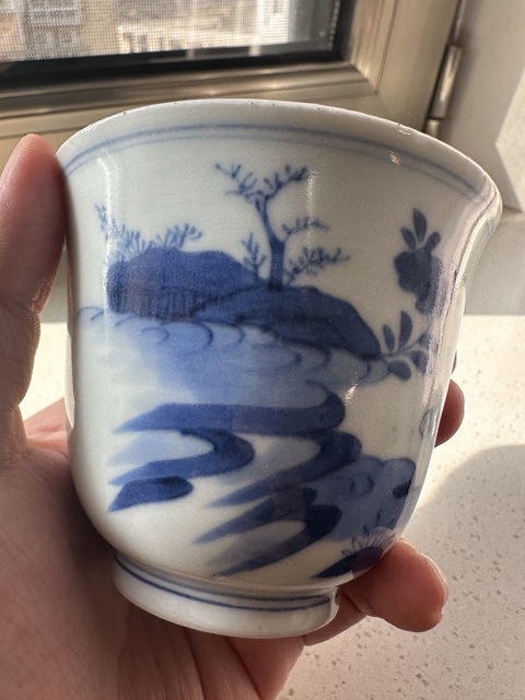 古玩陶瓷日本江戶人物故事紋仰鐘杯真品鑒賞圖