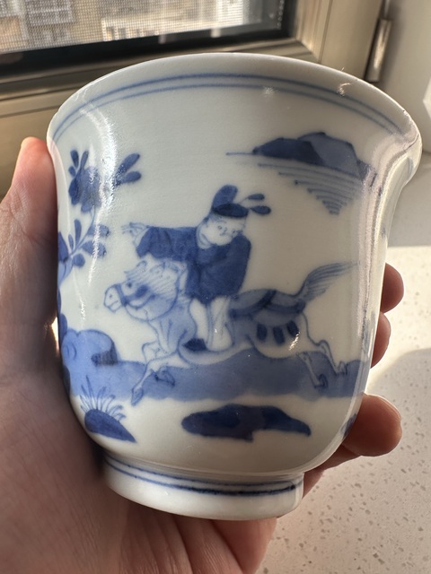 古玩陶瓷日本江戶人物故事紋仰鐘杯真品鑒賞圖