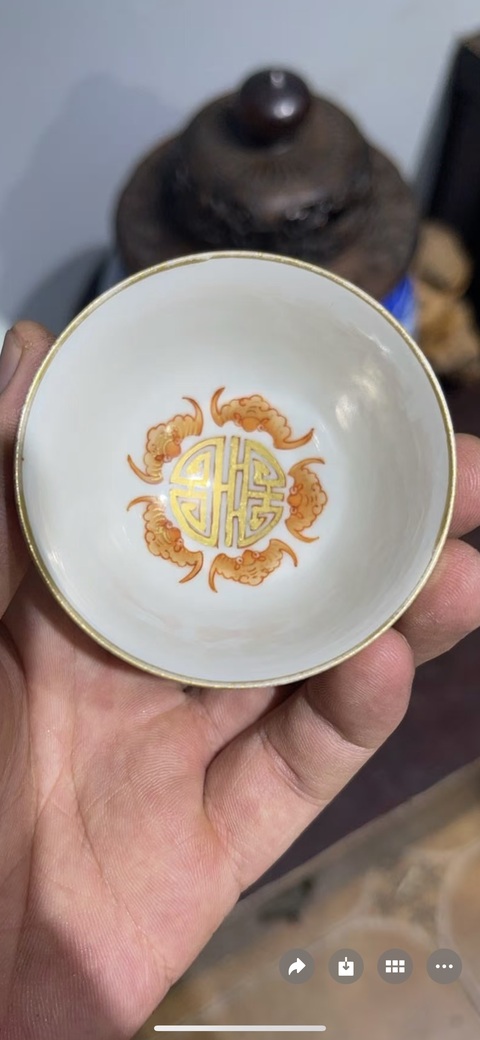 古玩陶瓷福壽紋粉彩杯真品鑒賞圖