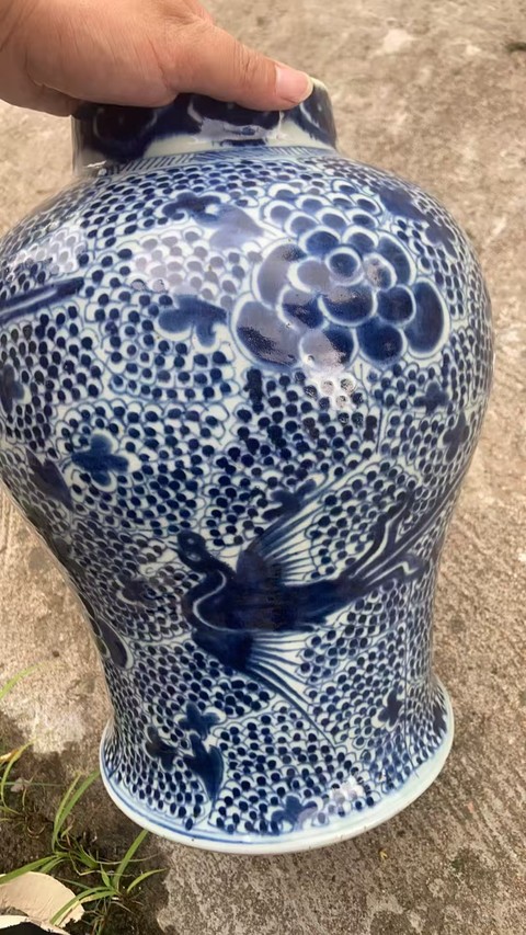 古玩陶瓷青花鳳紋將軍罐真品鑒賞圖