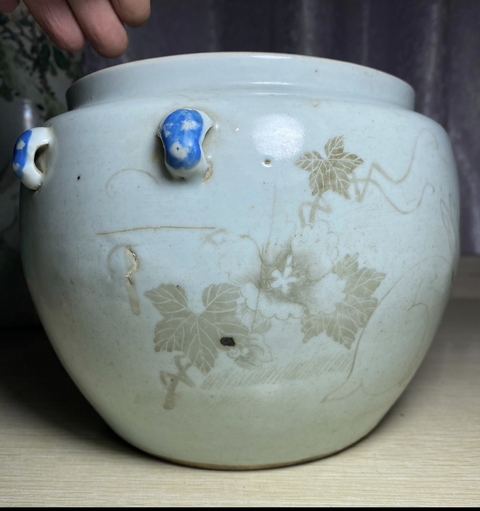 古玩陶瓷墨彩刷花紋粥罐真品鑒賞圖