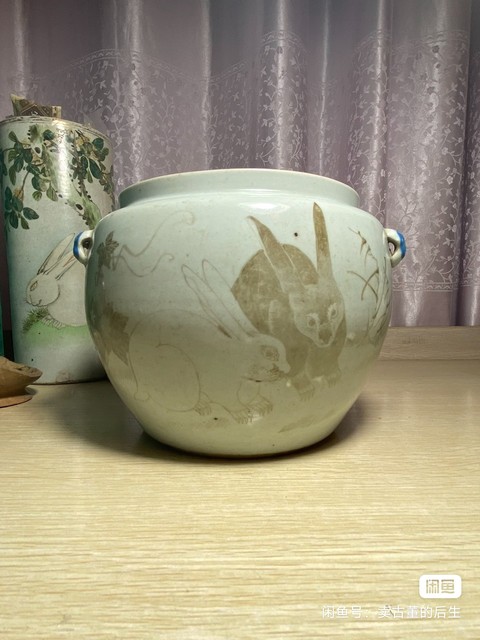 古玩陶瓷墨彩刷花紋粥罐真品鑒賞圖