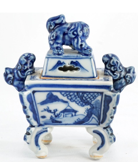 古玩陶瓷青花山水香爐真品鑒賞圖