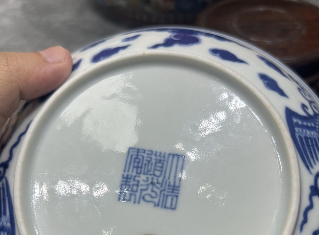 古玩陶瓷道光青花對頭鳳盤拍賣，當前價格138000元