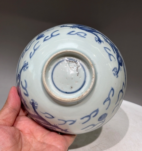古玩陶瓷海水江崖龍紋青花碗真品鑒賞圖