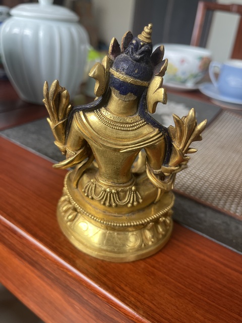 古玩銅器鎏金綠度母造像真品鑒賞圖