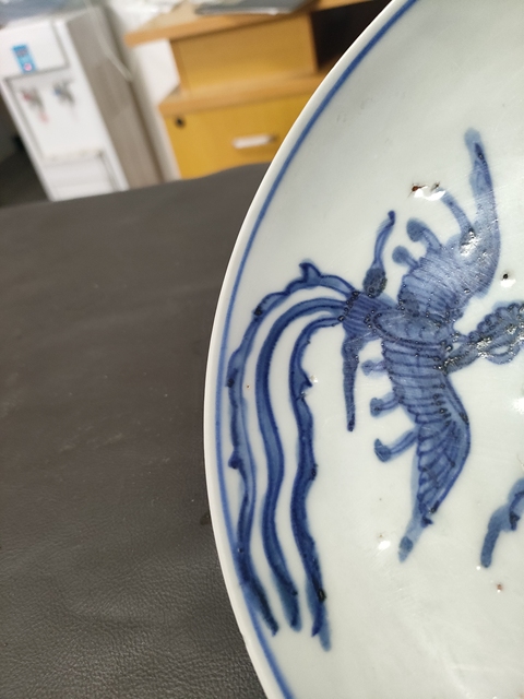 古玩陶瓷明晚期云鳳紋盤真品鑒賞圖