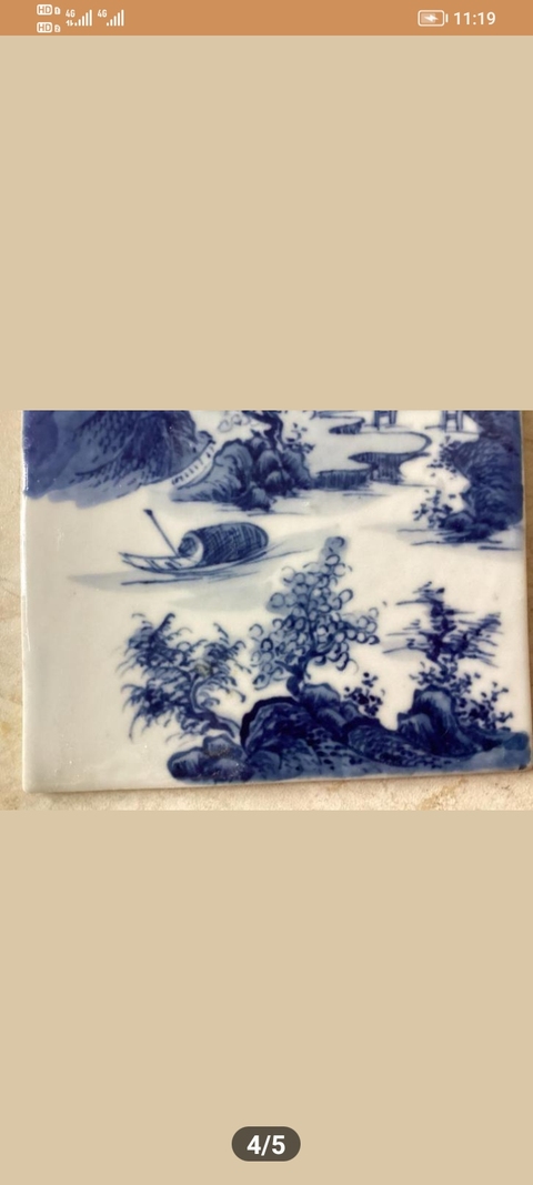 古玩陶瓷山水紋青花瓷板畫真品鑒賞圖