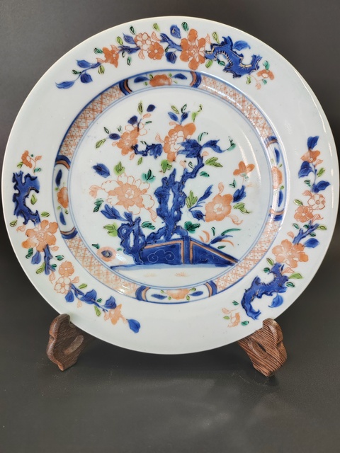 古玩陶瓷青花五彩花卉紋盤真品鑒賞圖