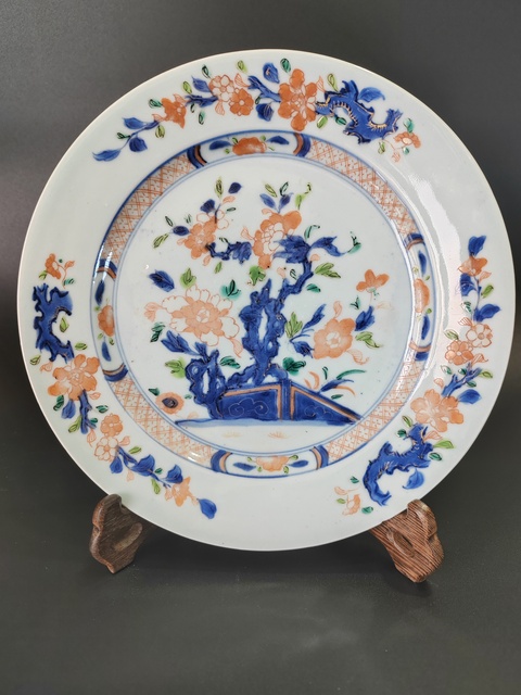 古玩陶瓷青花五彩花卉紋盤真品鑒賞圖