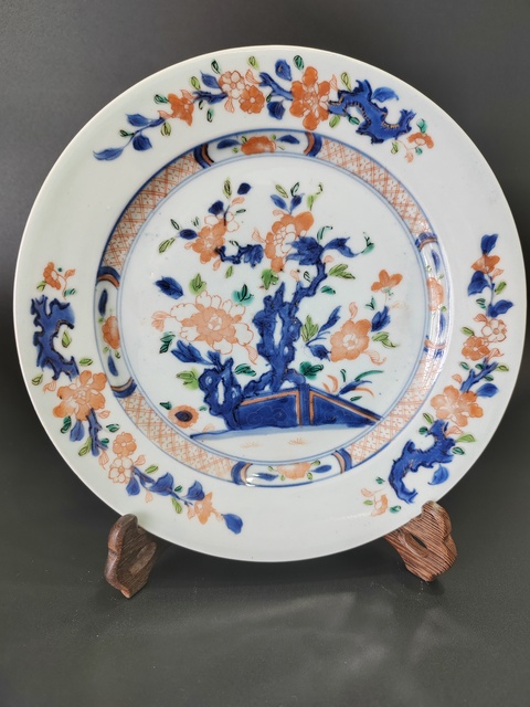 古玩陶瓷青花五彩花卉紋盤真品鑒賞圖