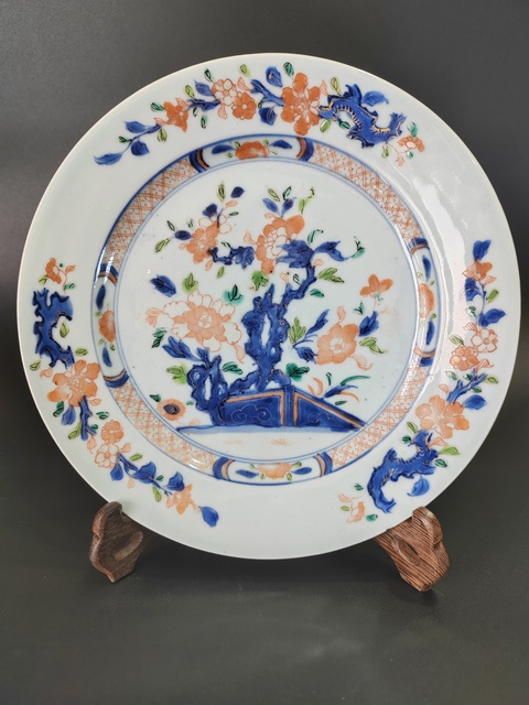 古玩陶瓷青花五彩花卉紋盤真品鑒賞圖