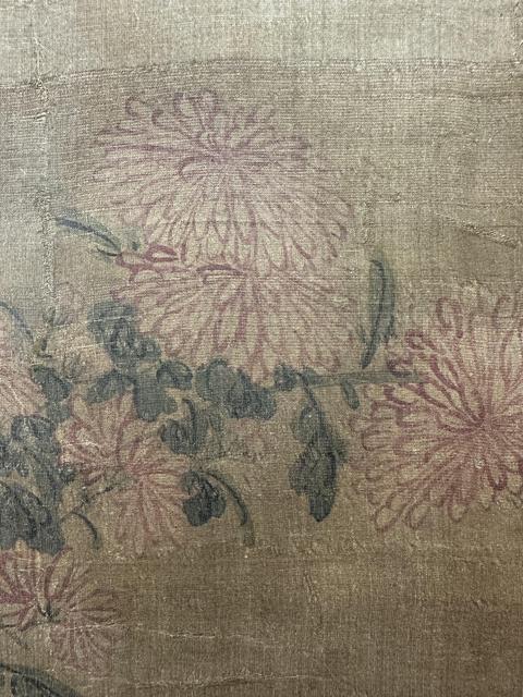 古玩字畫絹本菊花雙兔圖真品鑒賞圖