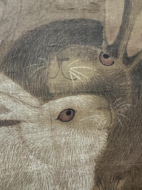 古玩字畫絹本菊花雙兔圖真品鑒賞圖
