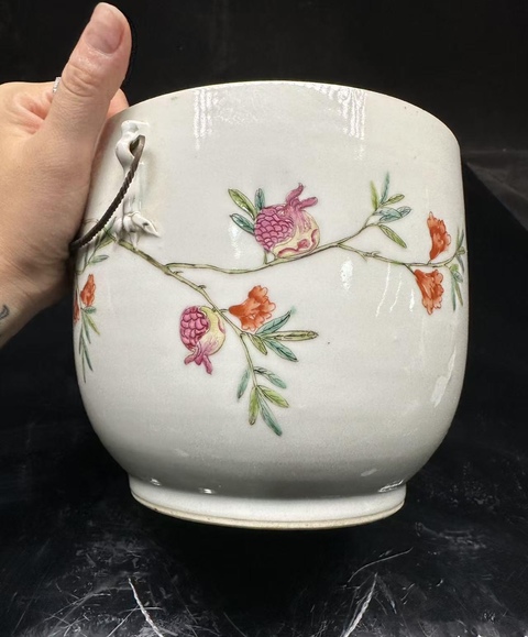 古玩陶瓷民國 粉彩石榴紋蓋缸真品鑒賞圖