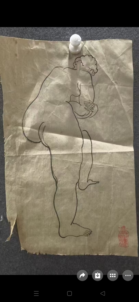 古玩字畫線描寫生人物真品鑒賞圖