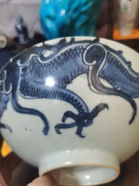 古玩陶瓷青花過墻龍紋碗，平臺不允許估價真品鑒賞圖