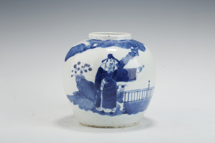 古玩陶瓷清晚·青花攜琴訪友紋罐真品鑒賞圖