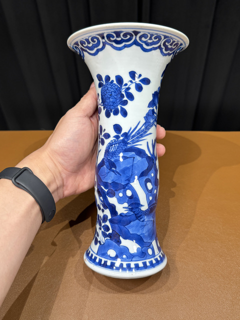古玩陶瓷清康熙 青花花鳥紋花觚真品鑒賞圖