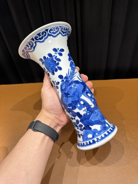 古玩陶瓷清康熙 青花花鳥紋花觚真品鑒賞圖