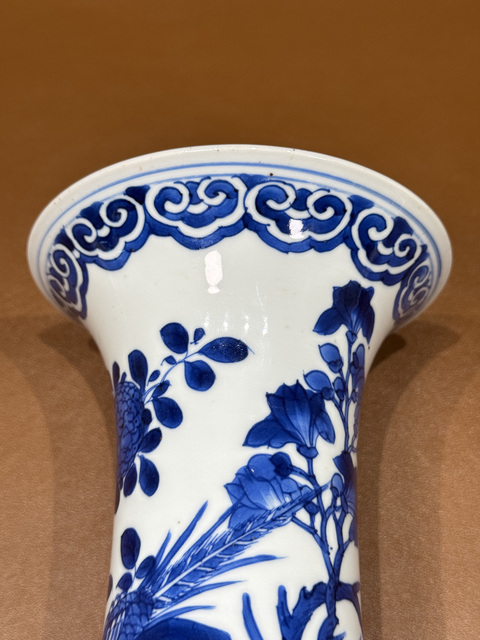 古玩陶瓷清康熙 青花花鳥紋花觚真品鑒賞圖