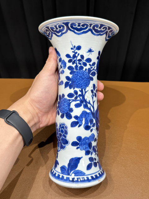 古玩陶瓷清康熙 青花花鳥紋花觚真品鑒賞圖