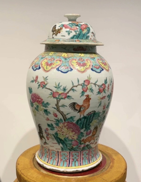古玩陶瓷富貴大吉圖粉彩將軍罐真品鑒賞圖