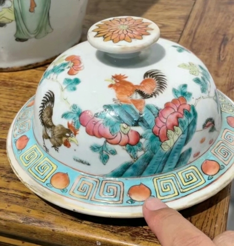古玩陶瓷富貴大吉圖粉彩將軍罐真品鑒賞圖
